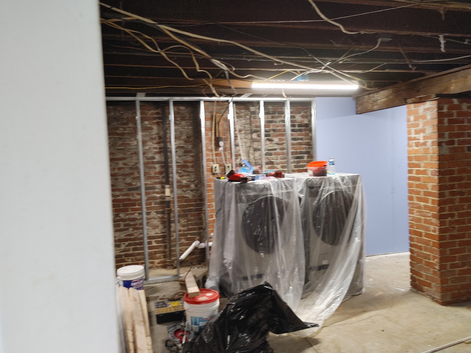 Basement laundry area during framing