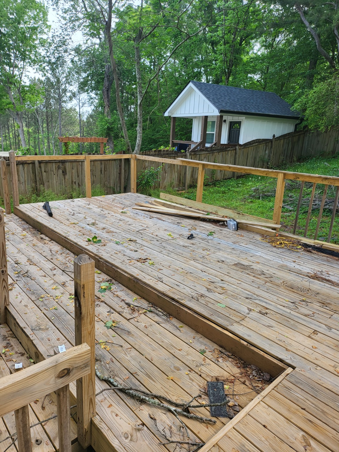 Wood deck and railings during construction